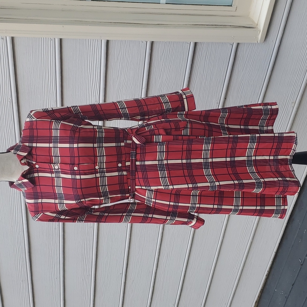 NWT Banana Republic Long Sleeve Button Down Plaid Dress with Tie